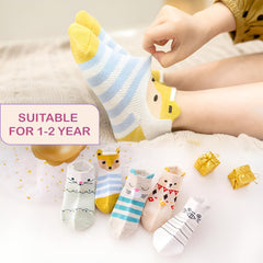 MOMISY 5 Pairs Baby kids Girl Boys Toddlers InfantmCotton Stretch Baby Socks (IN, Age, 12 Months, 24 Months, Cat Stripe)
