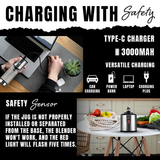 Goodscity Blender For Smoothie And Juices | Portable Hand Blender For Kitchen | Premium Usb Rechargeable Fruit Juicer Machine | 450Ml BPA FREE Food Grade Glass Jar| Long Battery Life |1 Year Warranty