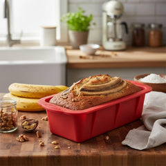 MOMISY Silicone Bread & Loaf Pan Mould | Fruit Cake, Pastry Making Pan | Baking Mould Rectangle (Red)