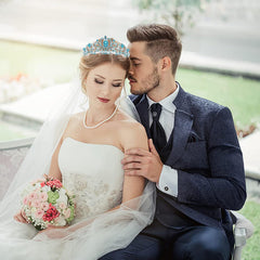 SYGA Bridal Princess Girl Tiara and Rhinestone Crown Headband Hair Accessories for Women Wedding Ceremony Party (Silver Plating + Sky Blue)