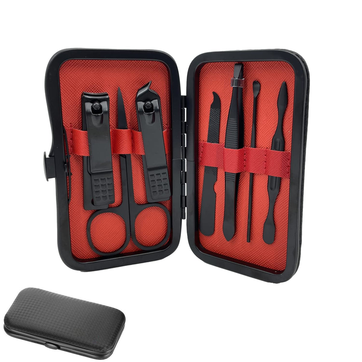 SYGA Black Nail Clippers Nail Cutter Scissors Beauty Nail Tool Manicure Set with Leather Case - Set of 7