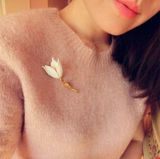 SYGA Set of 1 Women's Tulip and Flower Retro Brooch(White)