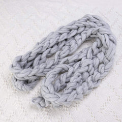 MOMISY Newborn Baby Photography Prop Wool Wrap Braided Rope Basket Filler Stretchy Baby Scarf Photo Props DIY Bliss Sleeping Rug Soft Baby Blanket Art- Light Grey