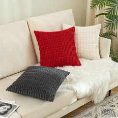 MOMISY Corduroy Cushion Throw Pillow Covers Pink 45 x 45cm, 18x18 inch (Red, 2)