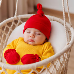 MOMISY Newborn Baby's Cotton Cap Mitten Set, 0-6 Months (IN, Age, 0 Months, 6 Months, Red)