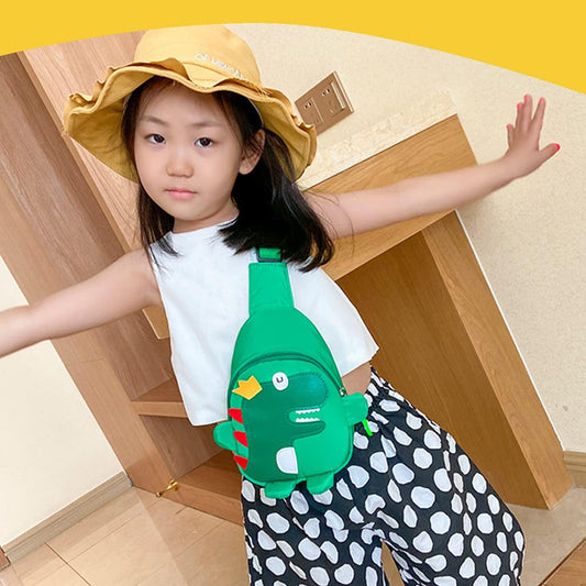 SYGA Children's School Bag Dinosaur Cartoon Backpack Nylon Kids Sling Chest Multi-Purpose Bag for 2-4 Years Kids - Blue