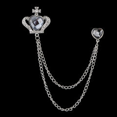 SYGA Men's & Women Suit Shirt Stud Lapel Pin Chain Tassel Brooch Pin with Crystal Chain(Silver Sapphire Crown)
