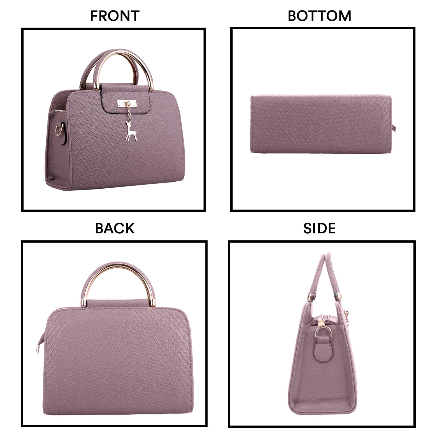 SYGA Women's Handbag Corrugated Fawn Pendant Cute Shoulder Bag Fashionable Style Crossbody Bag(Purple Grey)
