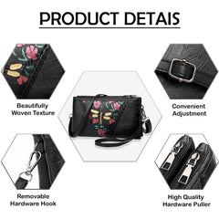 MOMISY Women Embroidery Crossbody Black Bag Small Shoulder Purse Soft Synthetic Leather Mobile Cell Phone Bag For Ladies (Dragonfly)