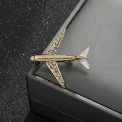 SYGA Men's Suit Aircraft Design Brooch Pin, Gold Tone with Crystal Accents