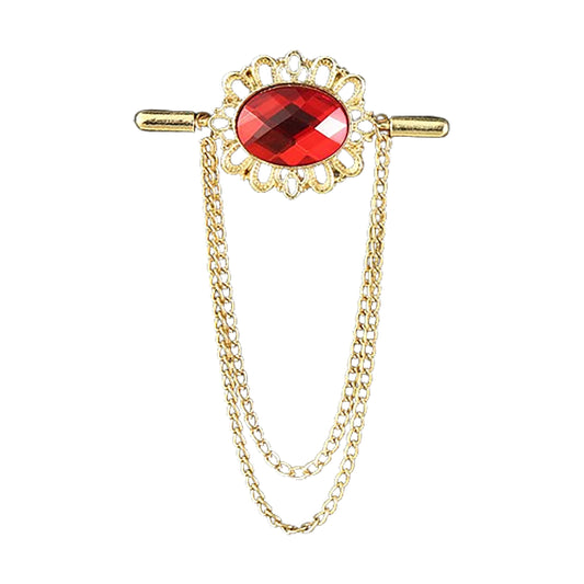 SYGA Men's & Women Suit Shirt Stud Lapel Pin Chain Tassel Brooch Pin with Crystal Chain(ruby)