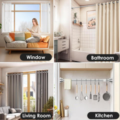 STANSY Adjustable Telescopic Curtain Rod, Stainless Steel, 125 to 220 cm, Heavy-Duty Tension Rod for Window, Door & Bathroom, Rust-Resistant, Multipurpose Expandable Rod