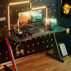 White Mulberry Gaming Desk, Computer Desk with Carbon Fiber Surface, Z Shaped Gaming Table, Computer Table, Workstation, Home Office Desk with Cup Holder and Headphone Holder | (117 * 67 * 71 CM)