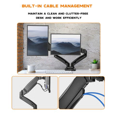 SYGA Monitor Stand Arm Desk Mount Fully Height Adjustable Bracket with C-Clamp & Gronment 180 Tilt Rotation Supports 16 to 31 Inch Monitors and TV (DualArm Black)