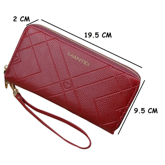 SYGA Double Zipper Hand Wallet Ladies Double-Layer Clutch Bag Long Large Capacity Embossed Wallet Phone Bag_Black