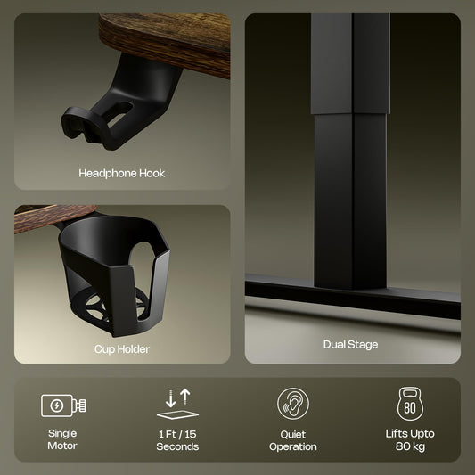 Green Soul Imperium Pro Height Adjustable Table for Office Work|Smart Everyday Ergonomic Table|Impactshield Anti-Collision|3 Year Warranty|Installation Provided (Antique Wood,1500Mm/5 Ft Top),Brown