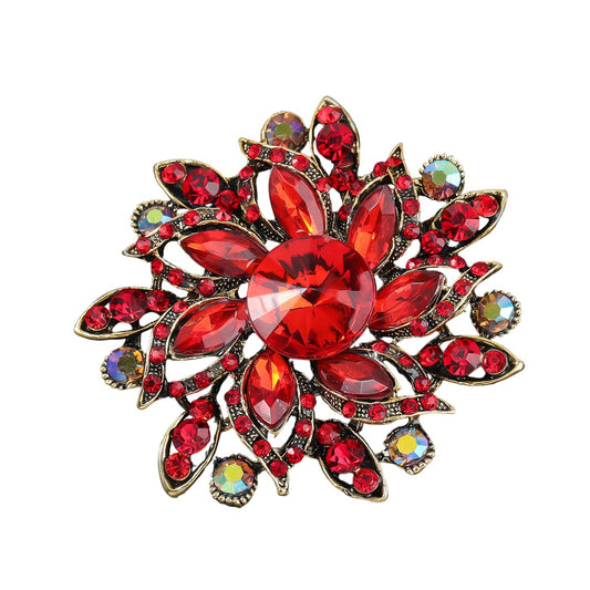 SYGA Brooch Pin Fashion Crystal Rhinestone Jewellery Pin Vintage Clothing Accessories Decoration Full Diamond Flower Red Brooches For Women- S217