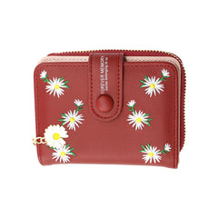 SYGA Women's Short Zipper Buckle Personalized Pu Leather Wallet Coin & Card Purse(Flower Red)