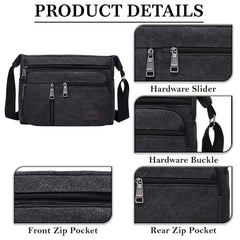 MOMISY Canvas Sling Cross Body Bag Travel Side Bag Office Messenger Bag Business Bag Multi Pocket Shoulder Bag Money Bag for Adults, Men and Women (Black)