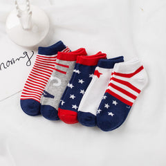 MOMISY 5 Pairs Girl Boys Tube Socks Toddlers Infant Solid Color Boat Spring and Autumn Socks Stretch Baby kids Sock (Flag, 3 Year to 5 Year)