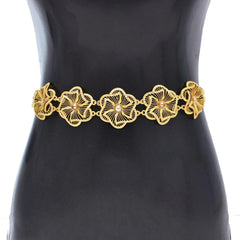 SYGA Women Flower Waist Chain Retro Gold Belt Ethnic Style Adjustable Navel Chain Alloy Waist Gold