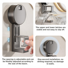 STANSY Bathroom Suction Holder Hook, No Drill Wall Mounted Storage Rack for Washbasin, Razor & Toothbrush Holder, Strong Vacuum Cup Organizer for Tile & Glass, Gray (1 Pc)