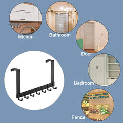 SYGA Hook Behind The Door Free Punching Hanger Clothes Storage Rack Entry Door Hanger Wall Hanging Clothes Hook Door Hanger Over The Door Hook Hanger (6-Hooks Extra Long, Black)