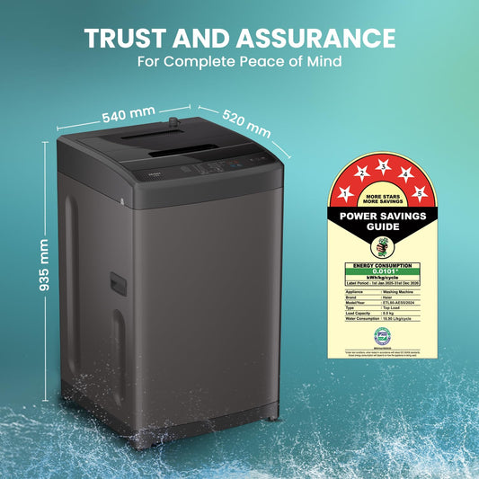 Haier 8 Kg 5 Star Fully Automatic Top Load Washing Machine with Oceanus Wave Drum, Magic Filter, 8 Wash Programs (ETL80-AES5, Brown Grey, Stainless Steel Drum, 15 Mins Quick Wash)