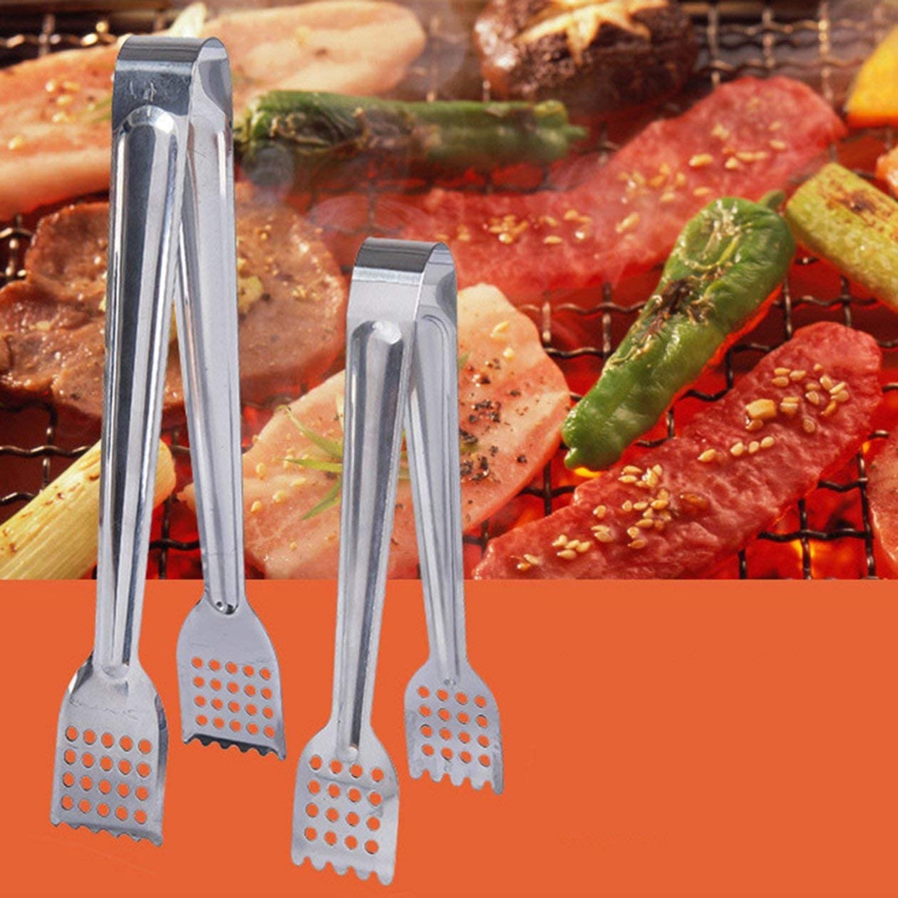 SYGA 1 Piece Stainless Steel Perforated Food Clip Bread Clip Barbecue Steak Food Clip