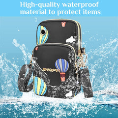 MOMISY Small Cross Body Bag, Multifunction 3 Layer Mini Shoulder Bag Phone Purse Armband with Headphone Port for Teens Girls Ladies Women (Balloon Black)