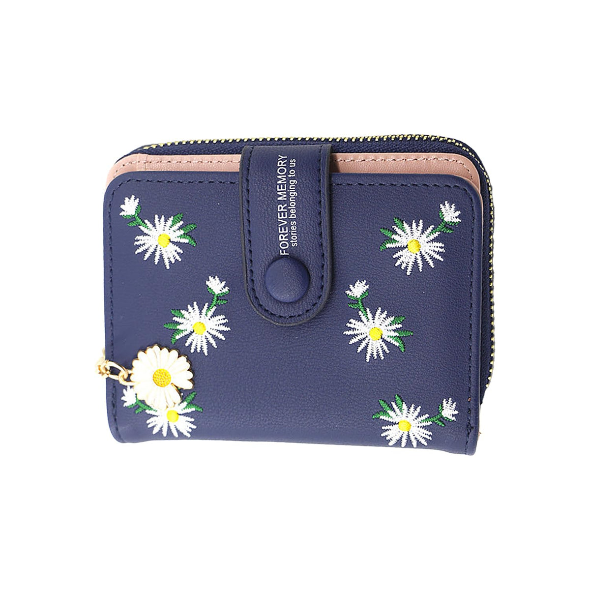 SYGA Women's Short Zipper Buckle Personalized Pu Leather Wallet Coin & Card Purse(Flower Blue)