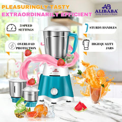 Alibaba Supreme 5 Jar 750 Watts Juicer Mixer Grinder with 5 Jars for Grinding, Mixing, Juicing with Powerful Motor | 1 Year Warranty | (5 Jars, White & Blue)