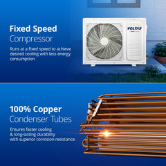 Voltas 1.5 Ton 3 Star, Fixed Speed Split AC (Copper, LED Display, Anti-dust Filter, 183 Vectra Elegant, White)