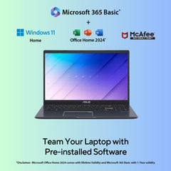 ASUS Vivobook Go 15, Intel Celeron N4500, Fingerprint Sensor (Intel HD iGPU/8GB RAM/512GB SSD/FHD/15.6"/60Hz/42WHrs/Windows 11/M365 Basic (1Year)*/Office Home 2024/Star Black/1.57 kg) E510KA-EJ9011WS