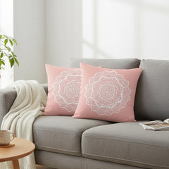 MOMISY Decorative Polyester Home Sofa Bedside Cushion Throw Pillow Covers, 45 x 45 cm, Pack of 2 (Rangoli Pink2)