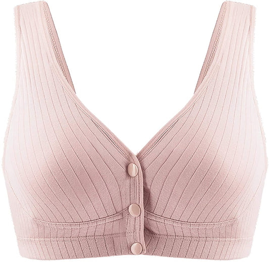 MOMISY Women's Maternity Nursing Bra Wirefree Cotton Front Button Closure Breastfeeding Pregnancy (Pink, 40)