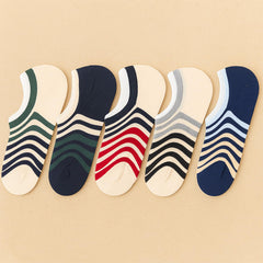 MOMISY Unisex Cotton Invisible No show Cotton Loafer Adult Socks for men & Women (Multi-colour Pack of 5)-Free Size (Stripe)