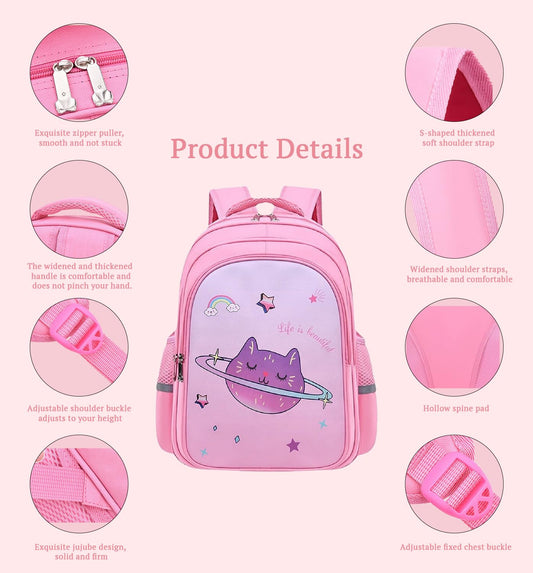 SYGA Kids School Bag Cute Cate Design, Lightweight Backpack for Elementary school students (Pink)