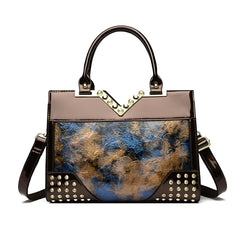 SYGA Women Elegant Embossed Tote – Rivet & Diamond Detail Large Capacity Shoulder Messenger Bag for Stylish