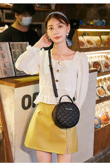 SYGA Women's White Retro Small Round Bag Women's One-Piece Embroidered Crossbody Bag