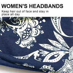 MOMISY 4Pcs Headbands for Women Yoga Running Sports Hiking Hairband Elastic Non Slip Sweat - Navy Blue, Multi, Blue Garden, Navy Blue Floral
