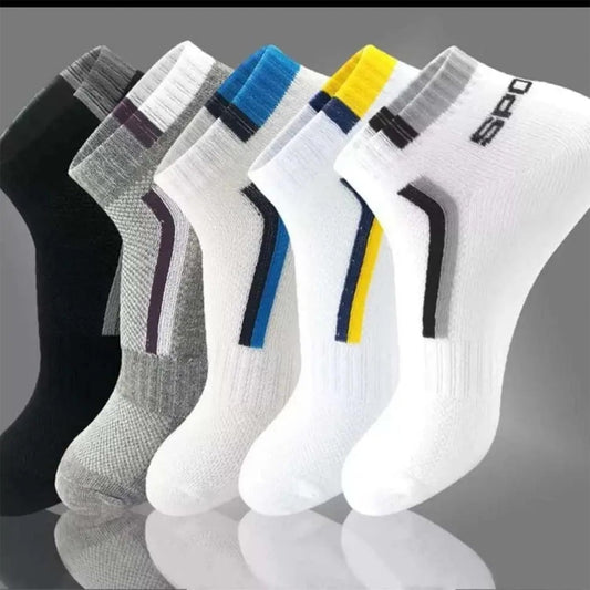 MOMISY Men's Premium Cotton Cushion Ankle length Socks, (Multicolor) Pack of 5 (Free Size) (Sports)