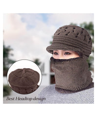SYGA Women Balaclava Hat Beanie Winter Cap Snow Ski Winter Knit Neck Scarf Hiking Sports for Autumn Winter, Above 15 Year - Dark Pink