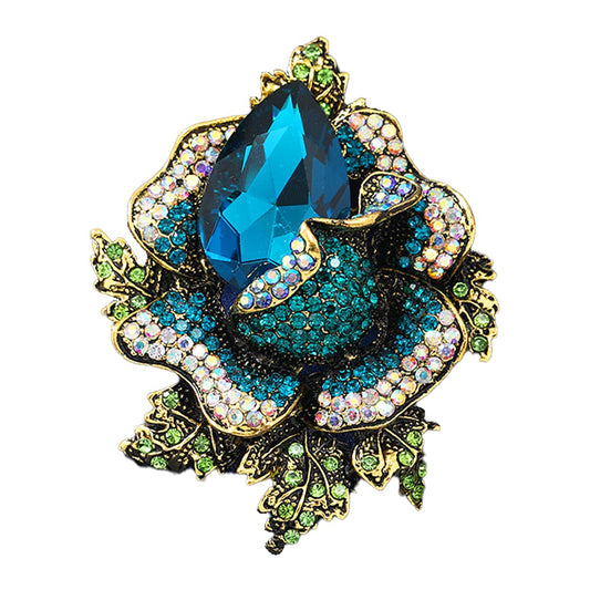 SYGA Brooch Pin Fashion Crystal Rhinestone Jewellery Pin Vintage Accessories Decoration Clothing Bouquet Brooches for Bridal Women Girl (BLUE-ROSE-BLUE)