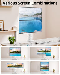 Dual Monitor Stand Height up to 26.6 inch, Monitor Desk Mount Holds up to 32 inch & 22 lbs Each, Gas Spring Dual Monitors Arm with C-clamp & Grommet Mounting, Freelift White