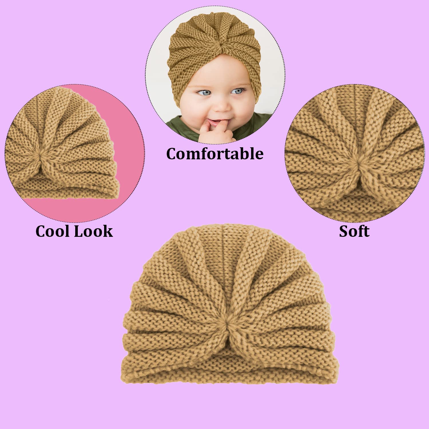 SYGA Baby Turban Cap Unisex Winter Woolen Warm Hat Bowknot Knitted Infant Toddler Cap 0-3 Years Beige