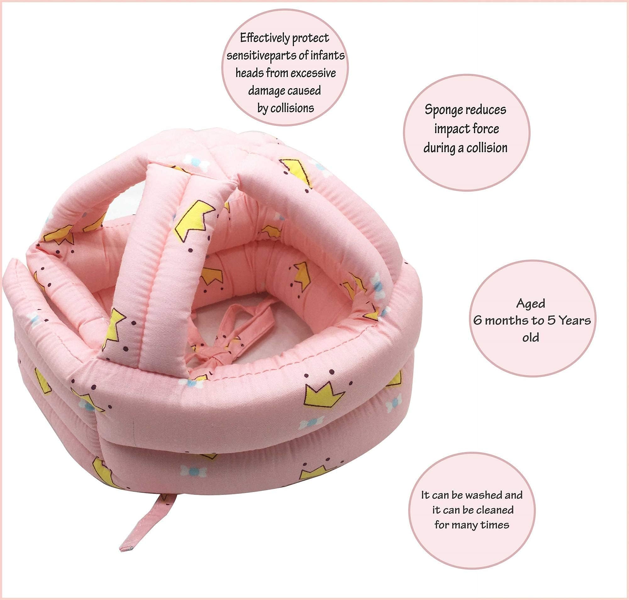 SYGA Baby Head Protector Toddler Infant Safety Helmet Head Protection for Unisex Learn to Walk Crawling Adjustable Head Protective Hat -Pink Crown for 0-3 Years