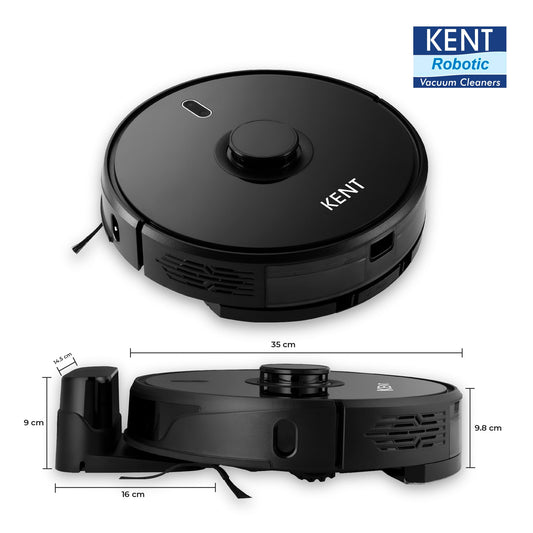 KENT RoboKlean R1 Black 2-in-1 AI Robotic Vacuum Cleaner & Mop, 8500Pa Suction, 5200mAh Battery, 3D Mapping, Laser Navigation, Wet & Dry Cleaning, 260 Minutes Run-Time, Floor & Carpet, Anti Fall