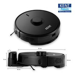 KENT RoboKlean R1 Black 2-in-1 AI Robotic Vacuum Cleaner & Mop, 8500Pa Suction, 5200mAh Battery, 3D Mapping, Laser Navigation, Wet & Dry Cleaning, 260 Minutes Run-Time, Floor & Carpet, Anti Fall