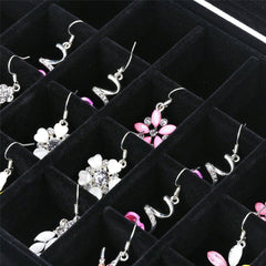 SYGA 24 Section Velvet Glass Jewelry Ring Display Organiser Box Tray Holder Earrings Storage Case (Black)